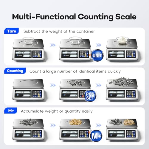 Counting Scale 88lb/40kg x 0.5g Industrial Scale lb/oz/g/kg Digital Parts Scale with Dual LCD Display, Rechargeable Inventory Scale for Small Parts Coins Pieces Tickets, Precision Gram Scale - style: 40kg x 0.5g with 3 Displays
