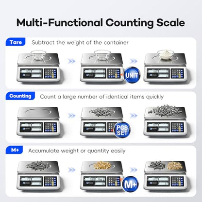 Counting Scale (66lb/30kg, 0.1g), lb/oz/g/kg Industrial Parts Scale with Dual LCD Display, Digital Inventory Scale for Small Parts Coins Pieces Tickets, Precision Gram Scale with Alarm Mode - style: 30kg x 0.1g with 3 Displays