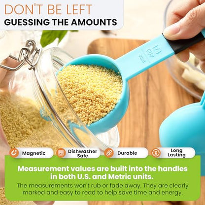 Spring Chef Magnetic Measuring Cups and Spoons Set of 9, Nesting Plastic Kitchen Tool with Easy to Read Markings - Measure Dry or Liquid Ingredient, BPA Free, Aqua Sky - color: Blue (Aqua Sky)