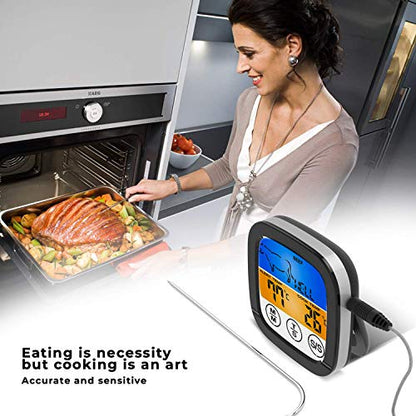 Digital Touchscreen Food Thermometer for Meat Poultry Fish Cooking in Frying Pan Smoker Oven BBQ Grill with Sensitive Color LCD Display | All Temperature and Timer Modes | Best Taste Results (Silver)