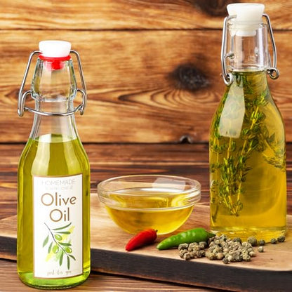Havawish 16 Pcs 8 oz Mini Olive Oil Bottles Homemade Swing Top Clear Flip Top Bottles with Airtight Lids Labels for Storing Homemade Olive Oil Wedding Baby Shower Favors(Circle) - style: Circle