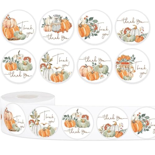 500 PCS Pumpkin Thank You Roll Stickers, 8 Styles Waterproof Vinyl Fall Pumpkin Decals for Gift Wrapping, Envelope Decor, Trendy Stickers for Teens, Adults, Boys and Girls (Pumpkin) - color: Pumpkin