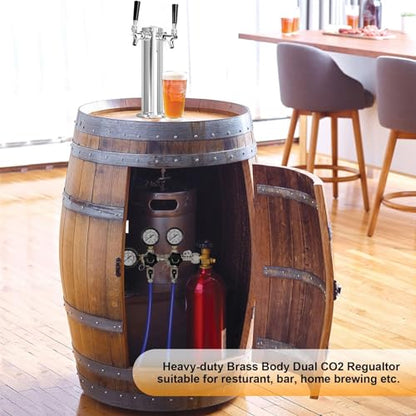 Keg Co2 Regulator Dual Output, Triple Gauge CGA-320 Co2 Regulator for Kegerator with 1/4'' & 5/16'' Quick Disconnect Barb Connectors, Co2 Tank Pressure Regulator with Safety Pressure Relief Valve - size: Dual Output - Threded Fitting