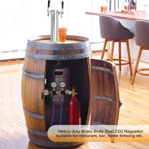 Keg Co2 Regulator Dual Output, Triple Gauge CGA-320 Co2 Regulator for Kegerator with 1/4'' & 5/16'' Quick Disconnect Barb Connectors, Co2 Tank Pressure Regulator with Safety Pressure Relief Valve - size: Dual Output - Threded Fitting