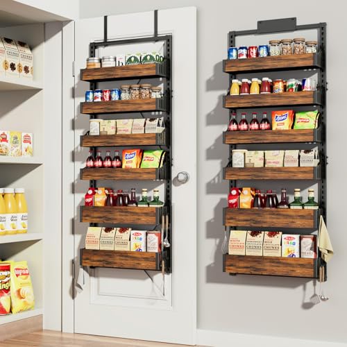 Over the Door Pantry Organizer: Pantry Organization and Storage with Hanging Basket - 6-Tier Adjustable Shelves Metal Spice Rack for Kitchen Laundry Room Bedroom & Bathroom - size: 6 Tier Over the Door Pantry Organizer