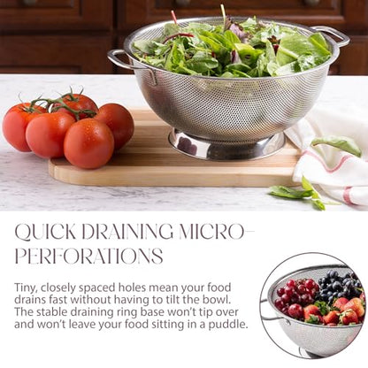 Bellemain Micro-perforated Stainless Steel Colander-Dishwasher Safe (3 QT and 5 QT) - size: 3Qrt + 5Qrt
