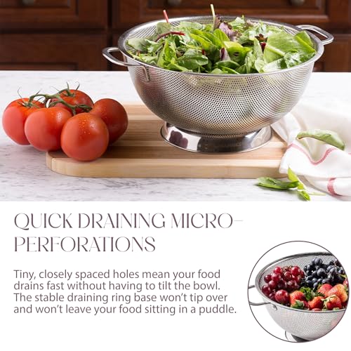 Bellemain Micro-perforated Stainless Steel Colander-Dishwasher Safe (3 QT and 5 QT) - size: 3Qrt + 5Qrt