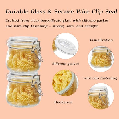 BJONKZ Glass Jars with Airtight Lids – Food Storage Containers with Preserving Seal Wire Clip Fatening, Glass Canisters for Kitchen Canning Flour, Cereal, Sugar, Beans (10oz*8) - size: 10oz*8
