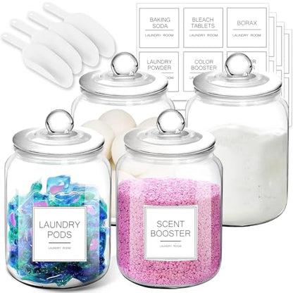 FyndraX Half Gallon Glass Jars - Large Airtight Containers with Scoop and Labels for Organization and Storage Laundry, Bath Room, Kitchen and Pantry Holder, Set of 4 - color: 4 Pack