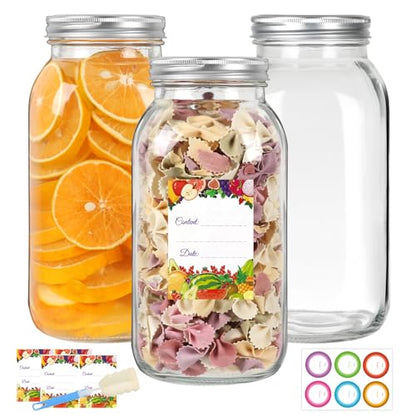 64 oz Wide Mouth Mason Jars 3 Pack, Glass Canning Jars with Airtight Lids | Durable & Leakproof Jars for Pickling,Fermenting,Meal Prep,Reusable Storage Containers, Great Value Set with Secure Packaging