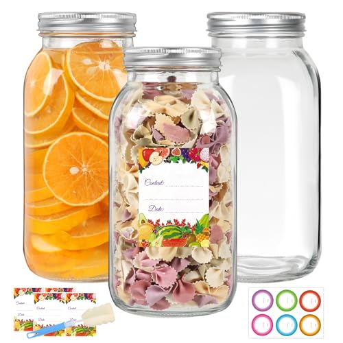 64 oz Wide Mouth Mason Jars 3 Pack, Glass Canning Jars with Airtight Lids | Durable & Leakproof Jars for Pickling,Fermenting,Meal Prep,Reusable Storage Containers, Great Value Set with Secure Packaging