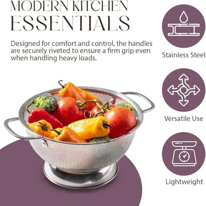 Bellemain Colander for Kitchen – 5 Qt Stainless Steel Strainer with Handle - Pasta Strainer Bowl for Pasta, Spaghetti, Vegetables, Fruit, and Pot Draining - Stainless Steel Colander - size: 5 Quart