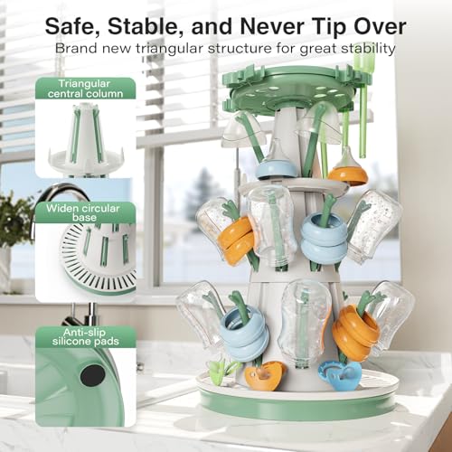 TAZENI Large Baby Bottle Drying Rack with 20 Hooks, Tree-Shaped Space Saving Countertop Bottle Dryer, 360° Air Flow, Non-Slip Stable Base - Baby Bottle Organizer, Newborn Essentials Must Haves