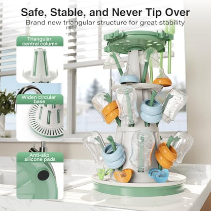 TAZENI Large Baby Bottle Drying Rack with 20 Hooks, Tree-Shaped Space Saving Countertop Bottle Dryer, 360° Air Flow, Non-Slip Stable Base - Baby Bottle Organizer, Newborn Essentials Must Haves