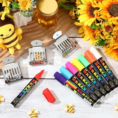 Qualirey 12 Pcs Queen bee Marker Kit 8 Queen Bee Marker Pens 4 Metal Catcher Clips Beekeeping Tools Supplies for Beekeeper One Handed Essential