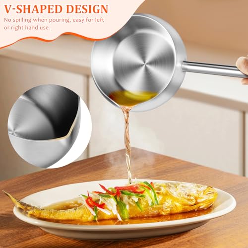 PRETYZOOM Stainless Steel Oil Dipping Ladle with Long Handle 10.62In Sturdy Soup Spoon for Kitchen Cooking and Serving