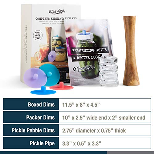 Masontops Complete Mason Jar Fermentation Kit - Pickle Kit, Sauerkraut Making Kit Kimchi Container - Fermentation Airlock Lids Wide Mouth Mason Jars - size: Wide Mouth