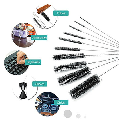 AKOAK 8.2 Inch Nylon Tube Brush Set Pipe Cleaning Brushes for Drinking Straws Glasses Keyboards Jewelry Cleaning,Set of 10