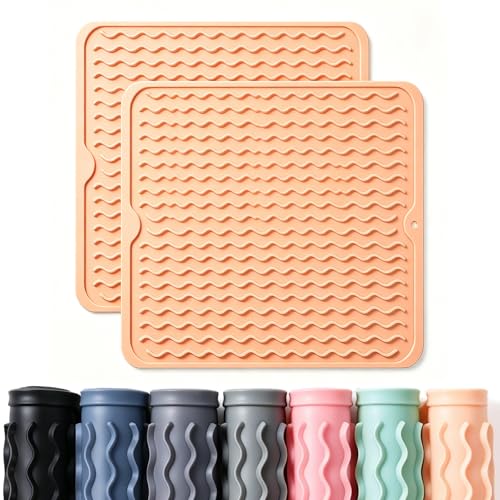 2 Pack Caketime Silicone Dish Drying Mat for Kitchen Counter Waterproof Place mats Sink Protector Stove Top Organizer Cooking Appliance Storage Vanity Trays Dryer Rack Drainers Items 12"x12" Beige - color: Beige, size: 12"*12"