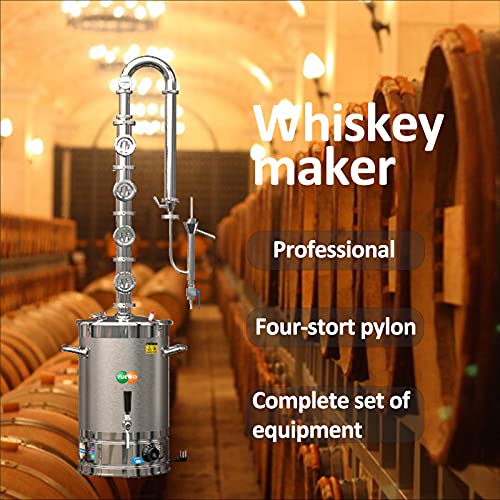 YUEWO 110V Electric 304 Stainless Steel Alcohol Distiller Flute Reflux Column Still with Sight Glasses Wine Making Kit for DIY Whisky Wine Brandy Gin - size: 30Liters/8Gal