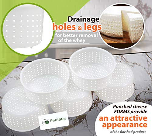 PetriStor 5 pcs Soft Cheese Mold for Cheese Making 0.8QT - Small Cheese Molds - Homemade Cheese Making Supplies - Cream Cheese Form Mold - Moldes Para Queso Fresco Casero - Feta Cheese Making Basket