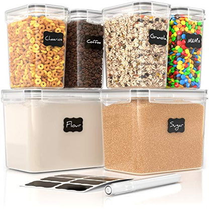 Simply Gourmet Airtight Food Storage Containers with Lids – 6 Piece Assorted Size Kitchen Pantry Organization Set, BPA-Free Clear Plastic, Stackable Containers for Cereal, Flour, Sugar, Rice, Snacks