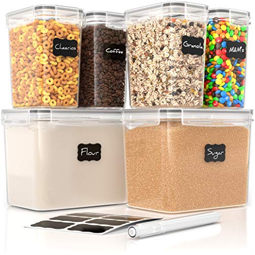 Simply Gourmet Airtight Food Storage Containers with Lids – 6 Piece Assorted Size Kitchen Pantry Organization Set, BPA-Free Clear Plastic, Stackable Containers for Cereal, Flour, Sugar, Rice, Snacks
