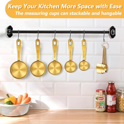 Gold Measuring Cups and Spoons, Set of 9, Including 4 Measuring Spoons, 5 Measuring Cups, Stainless Steel Kitchen Gadgets for Liquid & Dry Ingredients - size: Set of 9