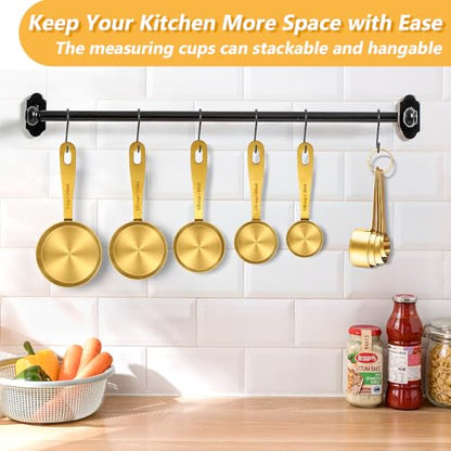 Gold Measuring Cups and Spoons, Set of 9, Including 4 Measuring Spoons, 5 Measuring Cups, Stainless Steel Kitchen Gadgets for Liquid & Dry Ingredients - size: Set of 9
