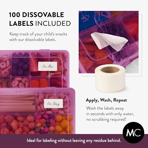 Large Kids Snack Box Containers Set of 2 -100 Labels, BPA-Free, Adjustable Compartments, Dishwasher Safe, Reusable Tray, Food Grade, Meal Prep Container, PARENT TESTED PARENT APPROVED AWARD (Purple) - color: Purple, size: Large