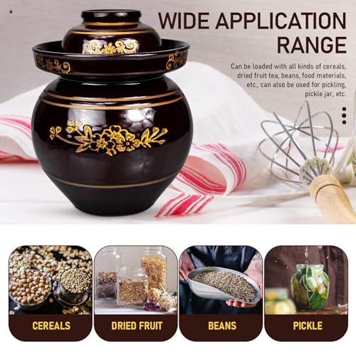 BESPORTBLE Traditional Ceramic Pickle Jar 5.5lb Retro Vegetable Fermenting Crock with Airtight Seal for Sauerkraut Kimchi and Household Food Storage Random Color