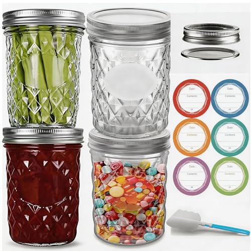 16 oz Wide Mouth Mason Jars with Lids, 4 Pack Food Grade Glass Canning Jars, BPA Free Airtight Reusable Dishwasher Safe for Food Storage, Canning, Pickling, Jam, Honey & DIY Decor - size: 16 oz