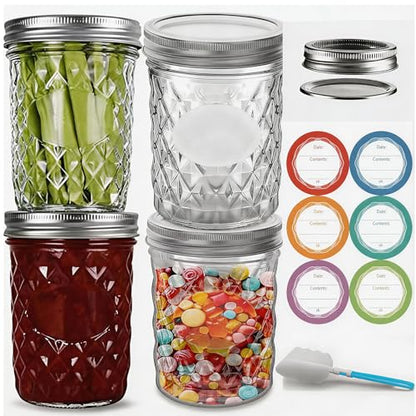 16 oz Wide Mouth Mason Jars with Lids, 4 Pack Food Grade Glass Canning Jars, BPA Free Airtight Reusable Dishwasher Safe for Food Storage, Canning, Pickling, Jam, Honey & DIY Decor - size: 16 oz