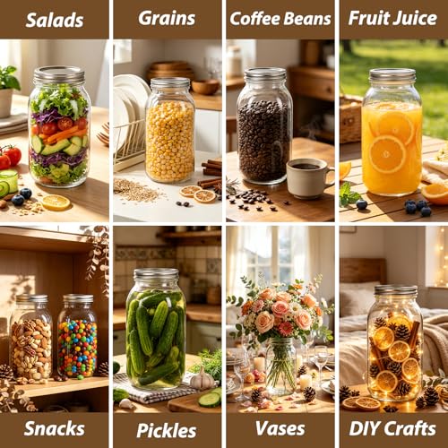 64 oz Wide Mouth Mason Jars with lids, 3 Pack Half Gallon Canning Jars | Large Glass Canning Jars for Suntea, Pickling, Storage, Sourdough, Fermentation, Salad, Meal Prep & DIY, Food Pantry Storage - color: Clear-64oz-3