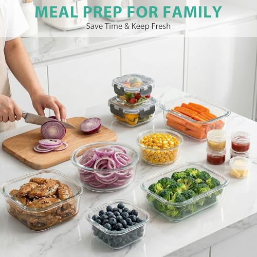 AMALEKO 34pc Glass Food Storage Containers with Lids Set, Airtight Glass Meal Prep Containers, Leak Proof Lunch Container BPA-Free, Microwave, Oven, Freezer, Dishwasher Safe-Gray - color: Gray