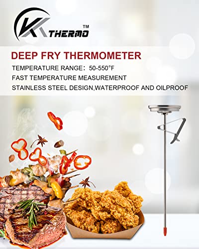 KT THERMO Candy/Deep Fry Thermometer with Instant Read,Oil Thermometer(2-Pack),8" Stainless Steel Stem Meat Cooking Thermometer,Best for Turkey,BBQ,Grill - color: 2-pack