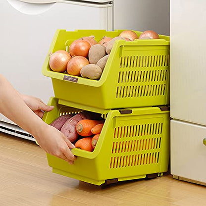 JapanBargain 4671, Japanese Stackable Storage Bin Kitchen Pantry Organizers Food Basket for Fruit Potato Condiments and Spices, Made in Japan - color: Green