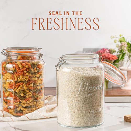 kitchentoolz 1 Gallon Glass Jar with Hinged Clamp-Top Lid – Premium Locking Mason Jar – Airtight Rubber Gasket, Wide Mouth – For Canning, Pickling, Fermenting – Measurement Markings – 1 Pack