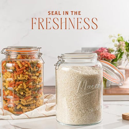 kitchentoolz 1 Gallon Glass Jar with Hinged Clamp-Top Lid – Premium Locking Mason Jar – Airtight Rubber Gasket, Wide Mouth – For Canning, Pickling, Fermenting – Measurement Markings – 1 Pack