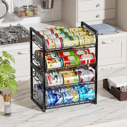 2-Tier Stackable Can Organizer 2 Pack, Pantry Can Dispenser Holds Up to 48 Cans, Metal Wire Basket for Canned Food Soda Drinks, Black