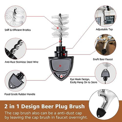 Beer Tap Plug Brush Beer Faucet Cap, 5pcs Beer Tap Plugs & 5pcs Rubber Draft Beer Faucet Covers & 1pcs Long Cleaning Draft Beer Plugs Tap Brush for Most Standard American Beer Faucets - size: 11 PCS