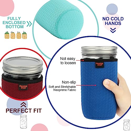 24 oz Wide Mouth Mason Jar Neoprene Sleeve, 24oz Non-slip Cozy Insulated Glass Jars Protector Holder Sleeves 3.0 x 5.5 Inches - 4 Pack (Black/Red/Blue/Cyan) - color: 24 oz Sleeves (3.0 x 5.5 In) - Black/Red/Blue/Cyan