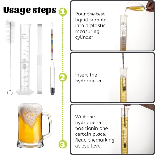 Hydrometer Set - for Mead, Wine, Kombucha and Home Brew Beer, Alcohol Tester Accessories Moonshine Still Kit Complete for Home Test Equipment-Specific Gravity Abv Tester