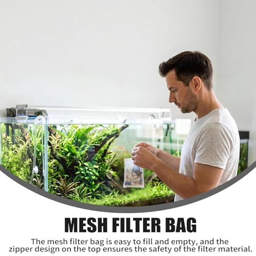 Aquarium Filter Media Bags 15pcs Fish Tank Ultra Fine 100 Micron Mesh Bags with Plastic Zipper for Bio Rings Ceramic and Activated Carbon (3" x 4")