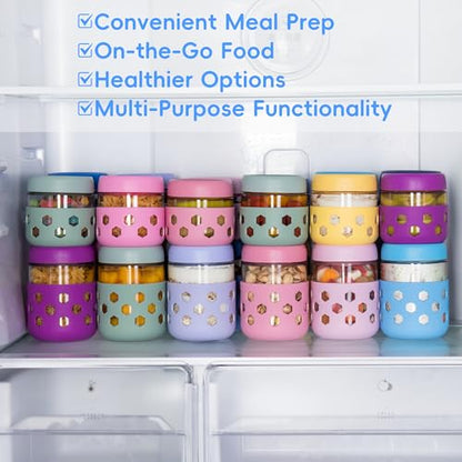 Gemice 6-Pack 16 oz Overnight Oats Containers with Lids and Silicone Sleeves, Glass Mason Jars with Airtight Lid, Dishwasher Safe, Wide Mouth Chia Seed Pudding Meal Prep Jar for Yogurt Berries Snack - color: Pastel Cream, size: 16oz, 6-Pack