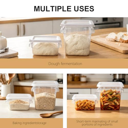 4-Piece Dough Fermentation Buckets with Lids, Baking Storage Container, Clear Plastic Stackable Container with Dual-handle for Kitchen Restaurant & Pantry Organization - color: Square