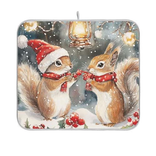 Christmas Squirrels Watercolor White Dish Drying Mat for Kitchen Counter Kitchen Drying Mat Dish Rack Mat Dish Drainer Pad Microfiber Absorbent Washable Drying Pad for Countertop 16 x 18 - color: spring flroal plant beige, size: 16" x 18"