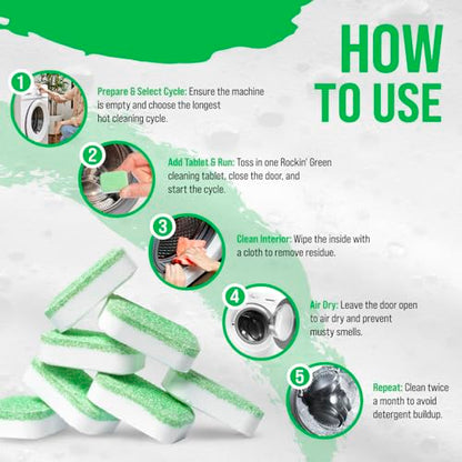 Rockin' Green Deep Cleaning and Deodorizing Tablets for Dishwashers, Washing Machines, and Garbage Disposals, Removes Odor and Residue (Washing Machine Cleaning Tablets, 8 Pack) - size: 1 Count (Pack of 8), style: Washing Machine Cleaning Tablets