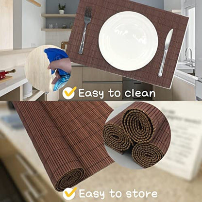 Set of 4 Pcs Bamboo Placemats Natural Anti-Slip Bamboo Placemats Washable Heat-Resistant Table Mats for Dining Room and Kitchen（Chocolate） - color: Chocolate, size: Set of 4