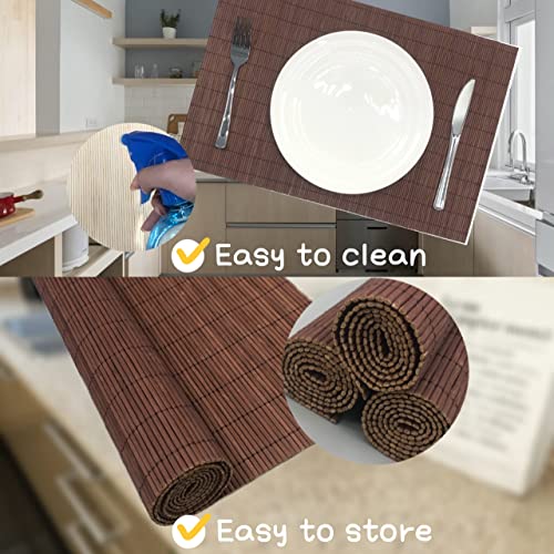 Set of 12 Pcs Bamboo Placemats Natural Anti-Slip Bamboo Placemats Washable Heat-Resistant Table Mats for Dining Room and Kitchen(Chocolate) - color: Chocolate, size: Set of 12